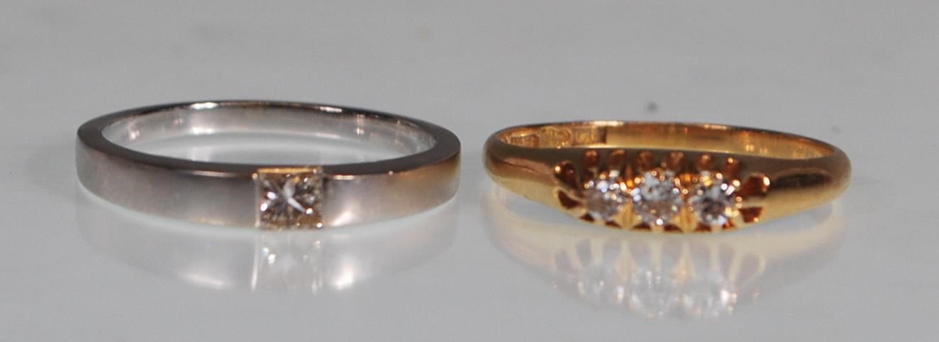 TWO 18CT GOLD AND DIAMOND RINGS TO INCLUDE SOLITAI