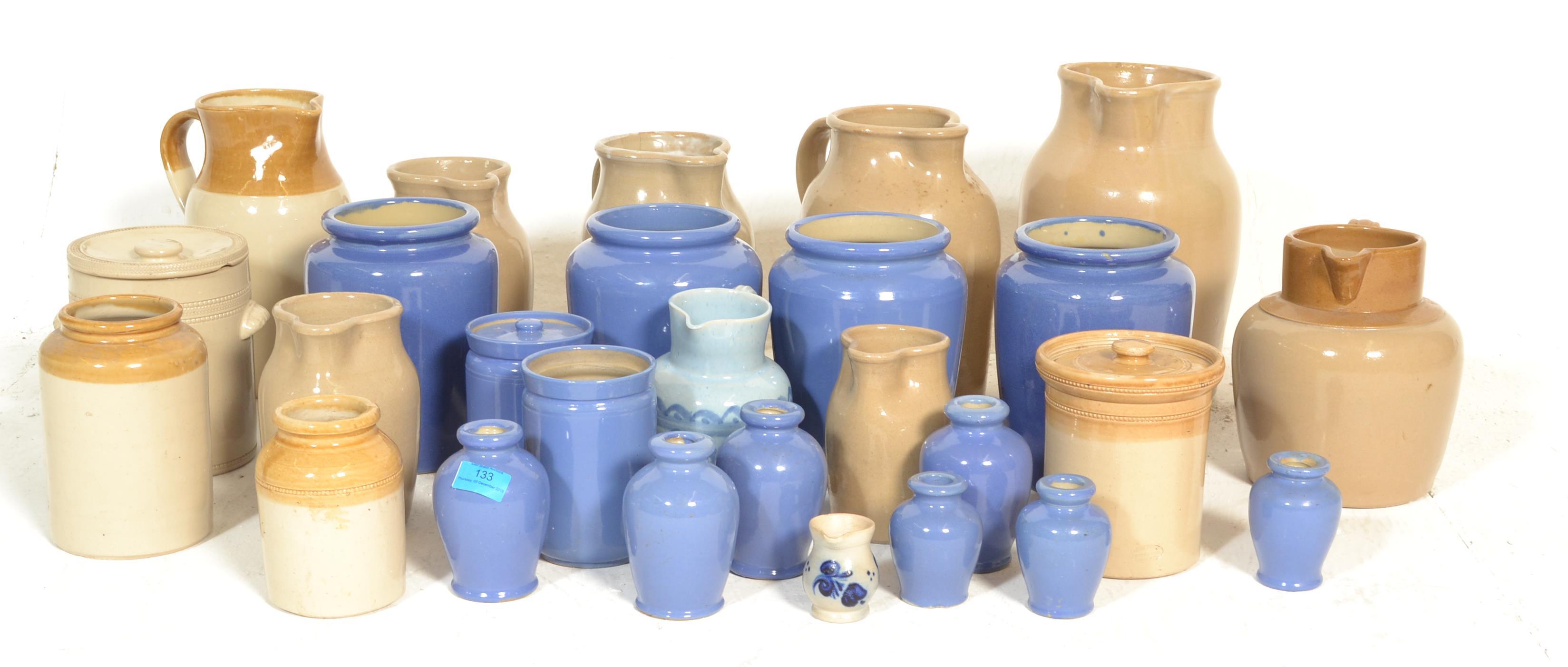 A large collection of stoneware glazed pottery. Ma