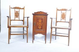 An Edwardian mahogany and marquetry inlaid pot cup