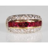 A 9ct gold ruby and white stone Art Deco style dre