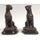 AFTER ANTOINE LOUIS BARYE - PAIR OF BRONZE BOXER DOG STATUES