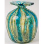 MDINA 1970'S MALTESE CRYSTAL BLUE STRIPE STUDIO ART GLASS BUD VASE