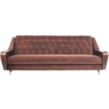 ORIGINAL 1950'S CHOCOLATE BROWN VELOUR SOFA SETTEE DAYBED