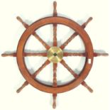 EARLY 20TH CENTURY OAK AND BRASS SHIPS WHEEL