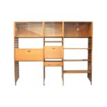 STAPLES LADDERAX 1970'S THREE BAY TEAK WALL MODULAR SYSTEM