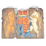 MID CENTURY HAND PAINTED WOODEN COAT OF ARMS OF THE UNITED KINGDOM