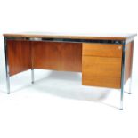 1970'S RETRO VINTAGE TEAK AND CHROME PEDESTAL DESK BY PRESIDENT