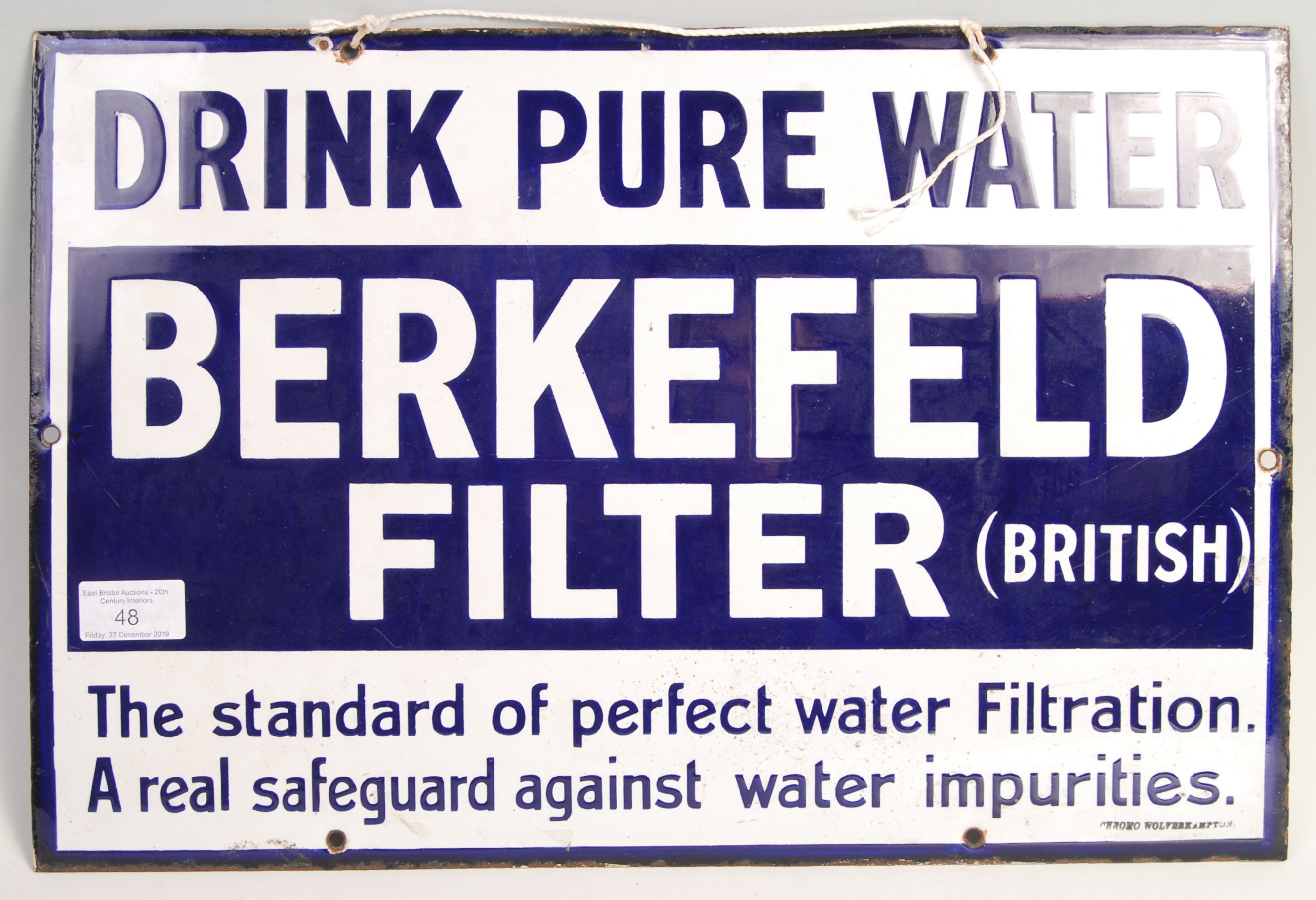 RARE BERKEFELD FILTER ORIGINAL VINTAGE ENAMEL SIGN