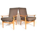 20TH CENTURY RETRO VINTAGE MAPLE WOOD EASY / LOUNGE CHAIRS