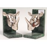 PAIR OF 20TH CENTURY CHROME RHINO BOOKENDS