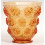 ART DECO AMBER GLASS MOULDED VASE BY VERLYS IN THE CABOCHON PATTERN