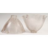 PAIR OF RARE HOLOPHANE ART DECO CLEAR GLASS RUFFLE LAMP SHADES