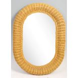 VINTAGE 1970'S WICKER BOUND FRAMED WALL MIRROR