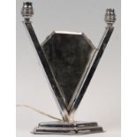 ART DECO TWIN ARM LAMP WITH DIAMOND MIRROR PANEL