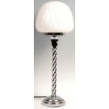 EARLY 20TH CENTURY ART DECO CHROME TABLE LAMP WITH WHITE GLASS SHADE