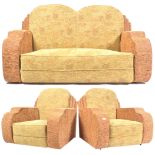 20TH CENTURY ART DECO SOFA AND ARMCHAIR SUITE