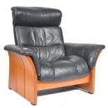 EKORNES STRESSLESS ARM CHAIR WITH BLACK LEATHER CUSHIONS