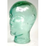 ART DECO STYLE GLASS MALE SHOP DISPLAY HEAD IN GREEN GLASS