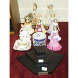 Five Royal Doulton figurines from the Gemstones Collection, another figure Autumn Stroll HN4588,