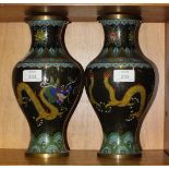 A pair of cloisonné baluster-shaped vases decorated with dragons chasing the flaming pearl, 27cm