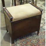 A Victorian inlaid rosewood piano stool, the front with pull-down music compartment.