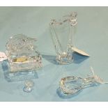 A Swarovski crystal glass model of a grand piano, 7cm high, 6.5cm wide, with stool, a lute and a