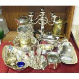 A collection of plated ware, including a bottle stand by Martin Hall & Co, 18.5cm high, a three-