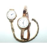 Two ladies wrist watches with 9ct gold cases and sprung bracelets, (both a/f), 31.9g, (2).