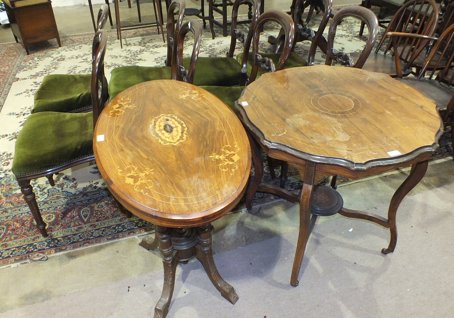 A set of eight Victorian-style balloon-back mahogany dining chairs with serpentine seats, on - Image 2 of 2