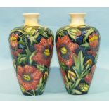 A pair of Moorcroft ovoid shape vases decorated in the Pheasant's Eye pattern, Copyright 2000 to