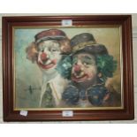 W Moninet, 'Study of two clowns', a signed oil on canvas, 29 x 40cm.