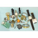 A quantity of fashion and novelty wrist and fob watches, (a/f), (16).