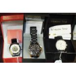 Three gentleman's wrist watches, all boxed, as new: Fusion, Mastertime and Moscow Time, (3).