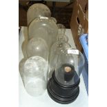A collection of ten various glass domes, tallest 28cm high, base 14cm diameter, (10).