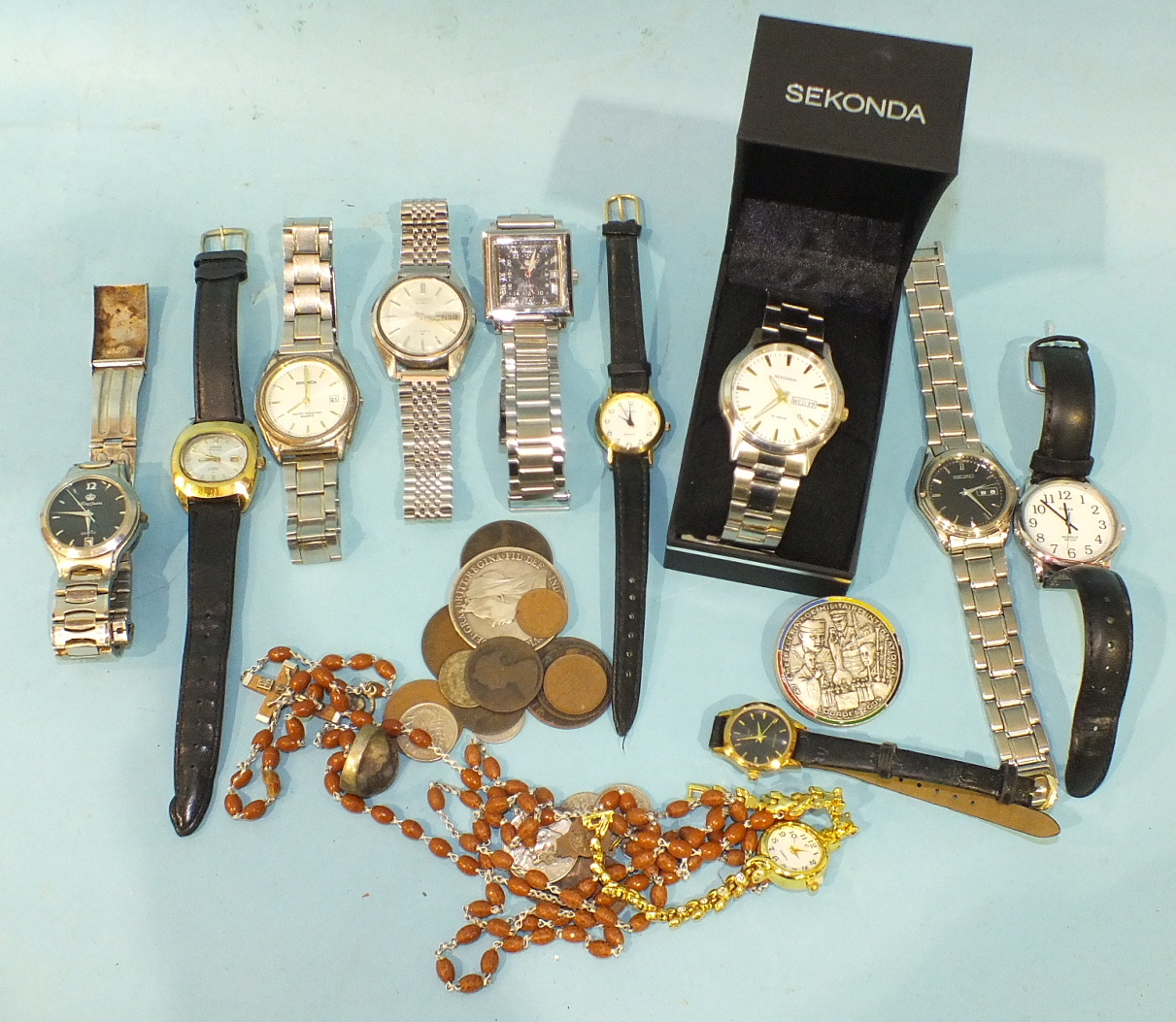 A Seiko Diamatic wrist watch, a gent's Seiko automatic day/date wrist watch and other wrist