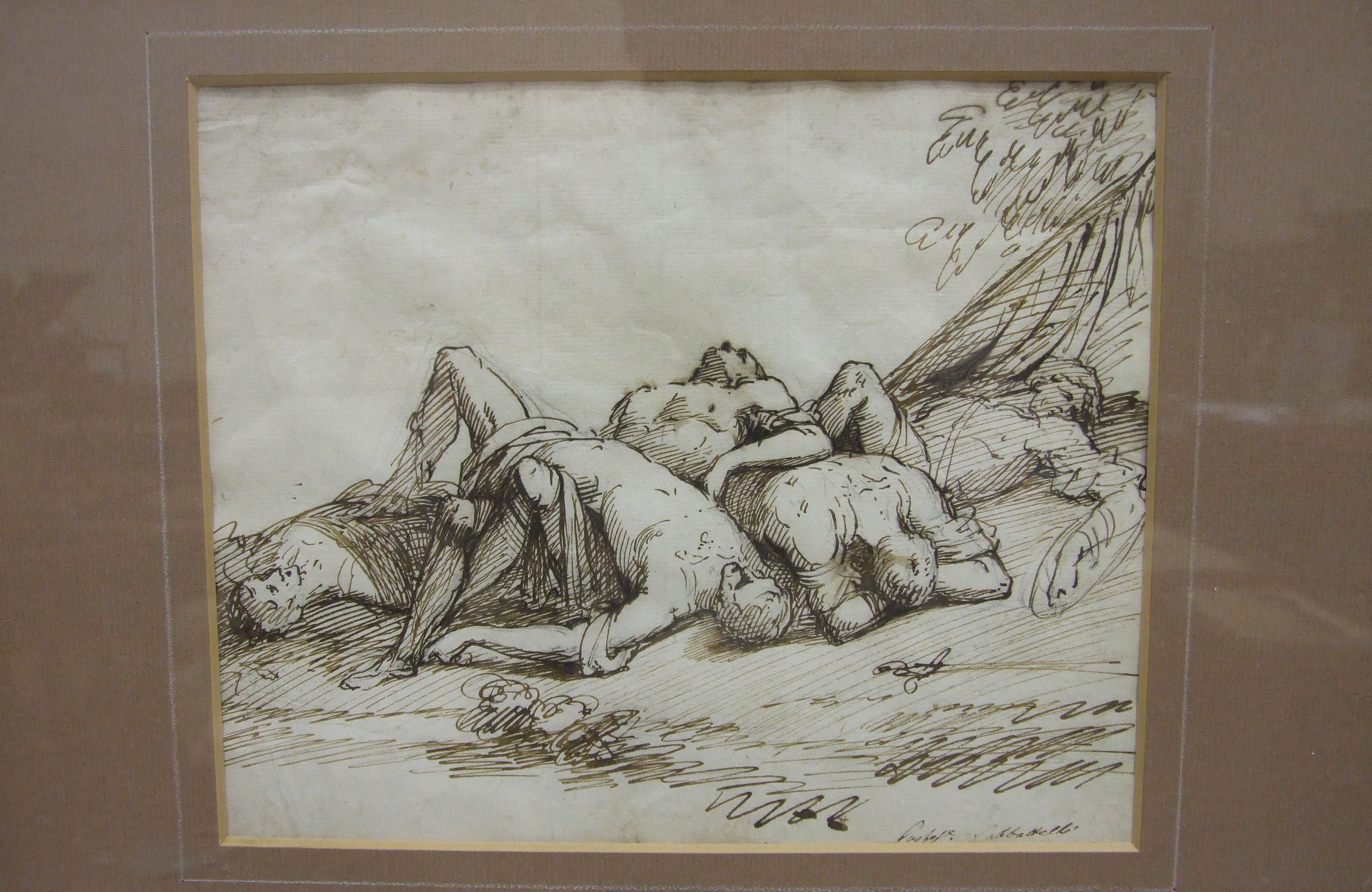 Sabatelli, 'Wounded figures on a battlefield', ink drawing, bears signature, 17 x 21cm and another