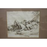 Sabatelli, 'Wounded figures on a battlefield', ink drawing, bears signature, 17 x 21cm and another