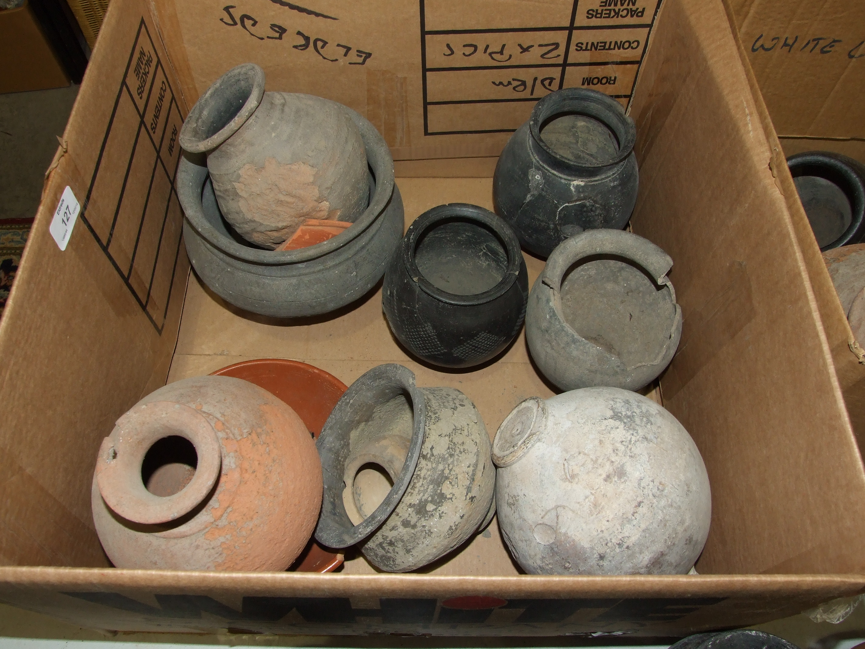 A collection of archaeological dig pottery finds, some with 'Newbury Collection' stickers. - Image 2 of 6