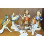 Six Goebel German china models of children and birds, (6).