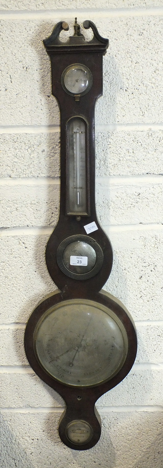 A mahogany banjo barometer by P Cattaneo & Co, London, with silvered dials, dry/damp, thermometer - Image 2 of 2