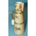 A Royal Worcester blush ivory tapering cylindrical jug, printed and painted with flowers in