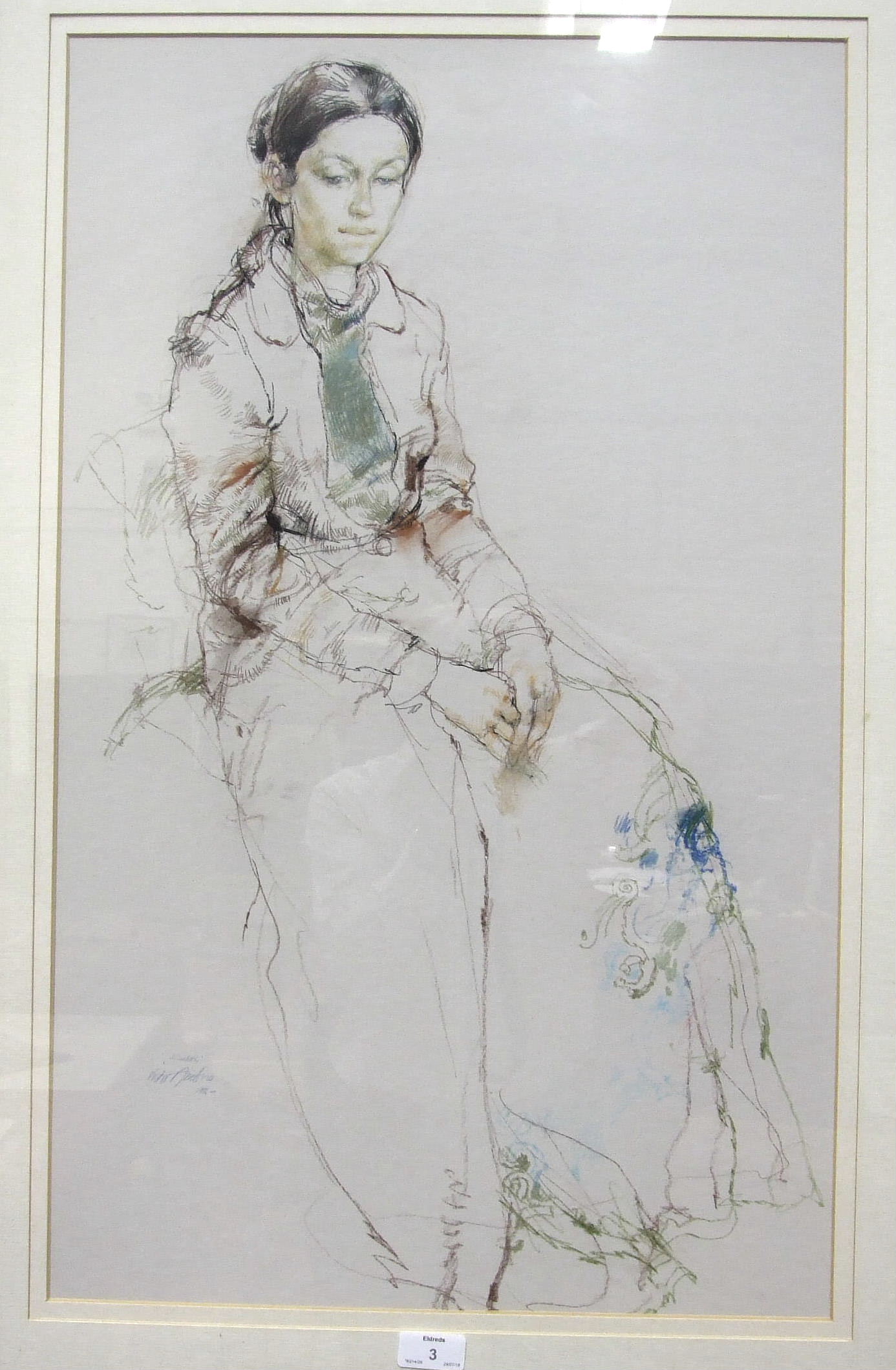 •Victor Ambrus (b. 1935), 'Elizabeth, Study of a young woman, seated', signed pencil and crayon,