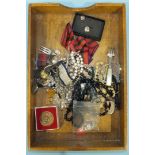 A quantity of costume jewellery, five small watercolours, two oil paintings and miscellaneous