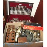 An Allander plated eight-setting canteen of cutlery, in fitted box and other metal and wooden