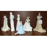 Three Coalport figures: 'Midsummer Dream', 'Thoughtful', 'Nina' (a/f), two Royal Worcester