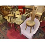 Various pine chairs and others, stools, etc.