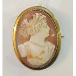 A shell cameo brooch in 9ct gold mount, 5 x 3.7cm, 16.4g.