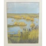 Unsigned, 'Water Reeds', pastel, 38.5 x 29cm, an unsigned oil on board, 'Landscape', 20.5 x 26cm, an