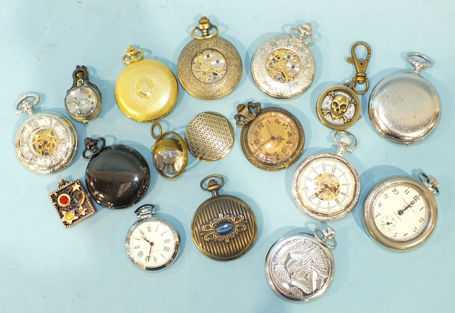 A quantity of modern ornamental pocket watches, (a/f), (15).