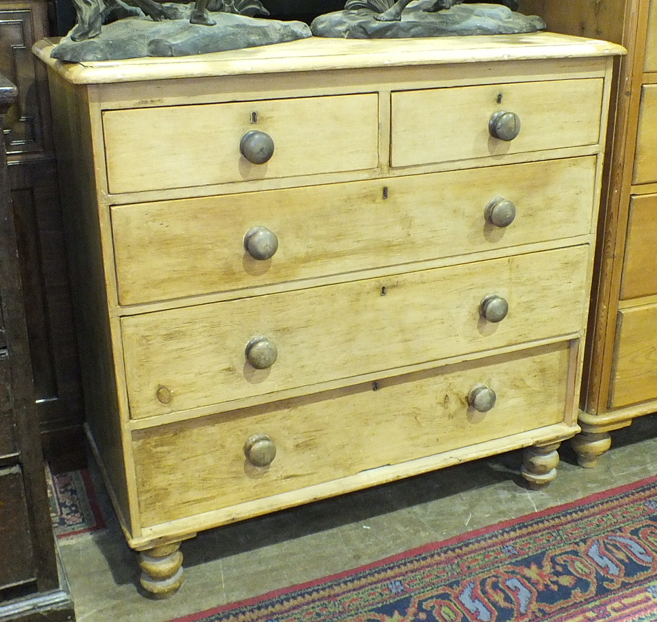 A similar pine chest of five drawers, 103cm wide, 97cm high. - Image 2 of 2